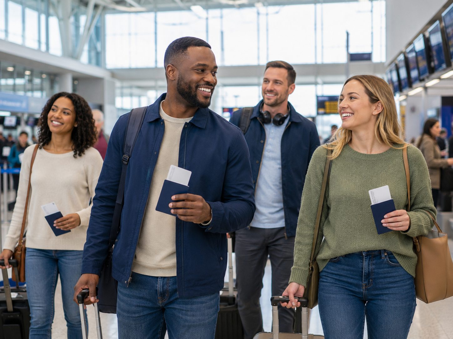 Applicants at airport with travel documents